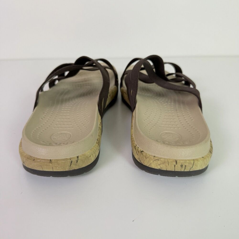 Crocs Edie Stretch Sandals Womens 9 Brown Criss Cross Strappy Comfort Slide - Picture 6 of 16